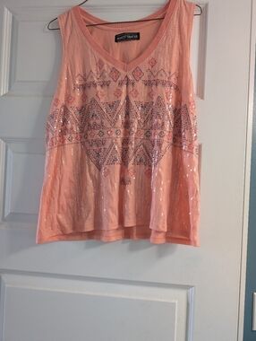 Almost Famous Peach Sequin Geo-Embellished Sleeveless Tank